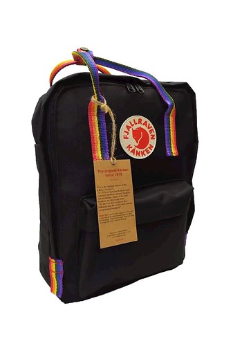 Kanken Büyük Boy Renkli Askılı Siyah Kadın Sırt Çantası