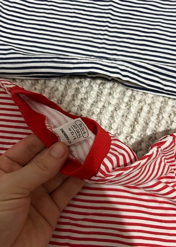 kız bebek Kırmızı ve siyah çizgili Tişört ikili - Görsel 3