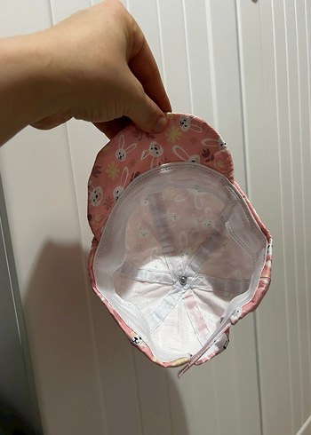 Düğmeli Pembe Baskılı bebek Şapkası - Görsel 2