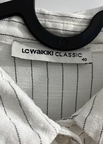LC Waikiki Beyaz Çizgili Uzun Kollu Keten Gömlek