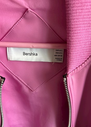 Bershka Pembe Deri Fermuarlı Midi Ceket