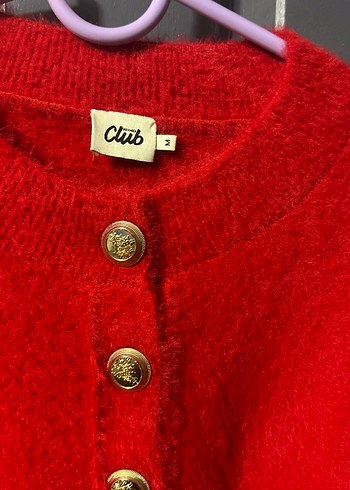 Düğmeli Kırmızı Kadın Yün Kazak - Görsel 2