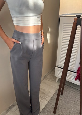 34 Beden Gri Regular Fit Midi Kumaş Pantolon