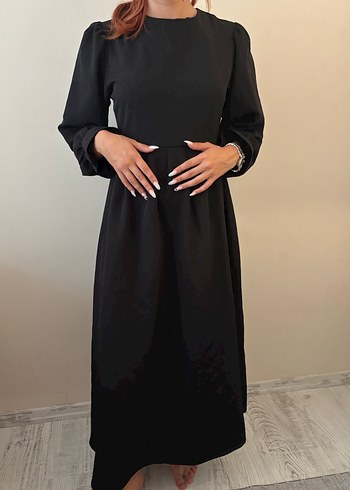 m Beden siyah Renk Siyah Uzun Kollu Dökümlü Kadın Elbise