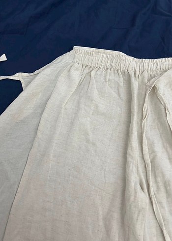 krem rengi bohem bol keten pantolon - Görsel 4