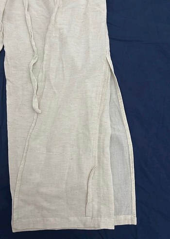 krem rengi bohem bol keten pantolon - Görsel 2