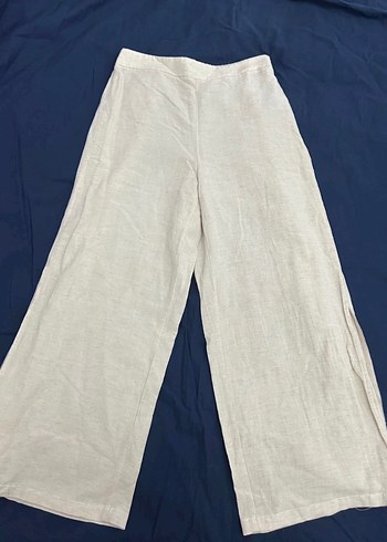 krem rengi bohem bol keten pantolon - Görsel 5