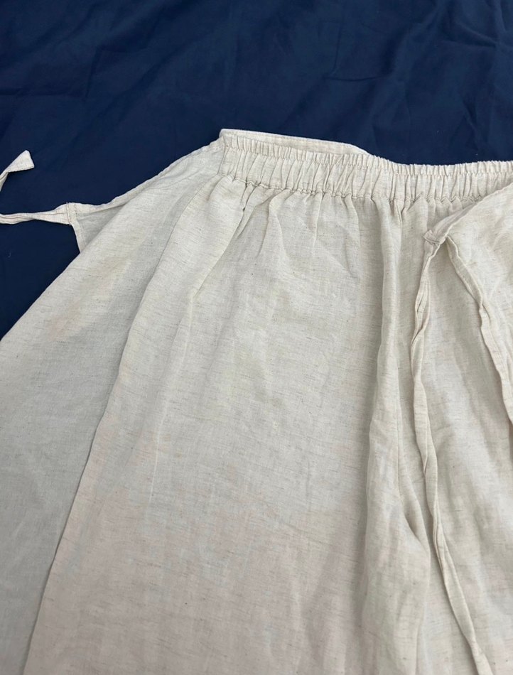 krem rengi bohem bol keten pantolon - Görsel 4