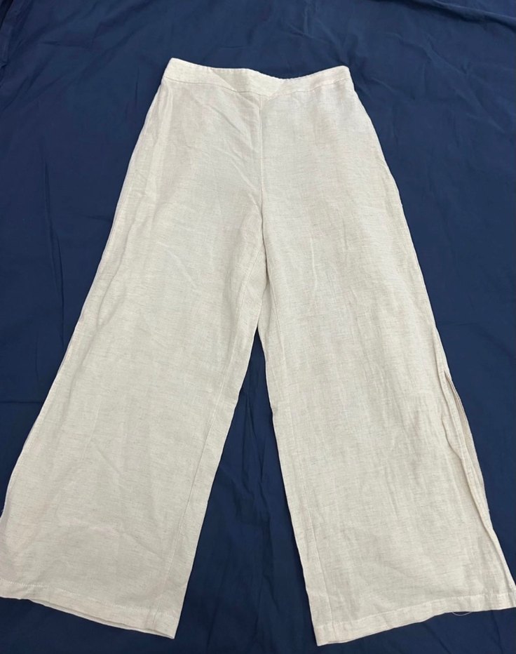 krem rengi bohem bol keten pantolon - Görsel 5