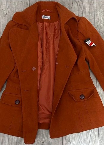 Düğmeli Kiremit rengi Süet Midi Kadın Kaban downtown vintage - Görsel 3