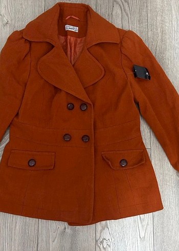 Düğmeli Kiremit rengi Süet Midi Kadın Kaban downtown vintage - Görsel 2