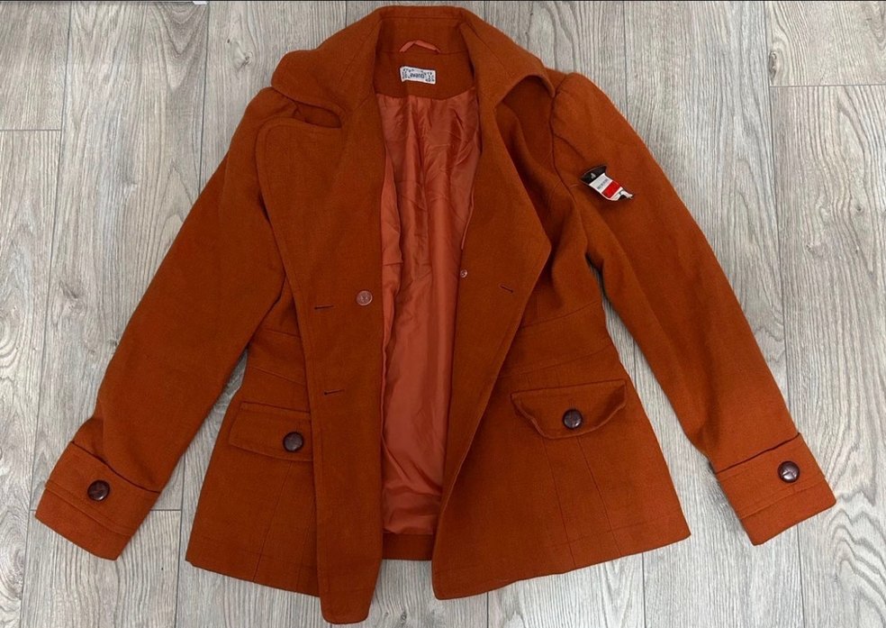 Düğmeli Kiremit rengi Süet Midi Kadın Kaban downtown vintage - Görsel 3