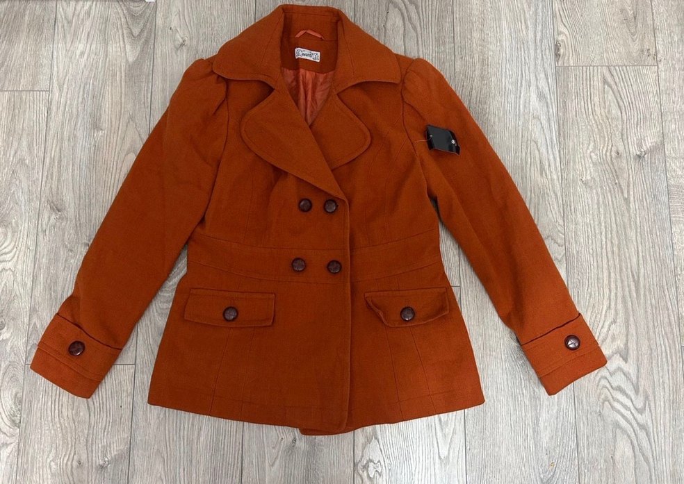 Düğmeli Kiremit rengi Süet Midi Kadın Kaban downtown vintage - Görsel 2
