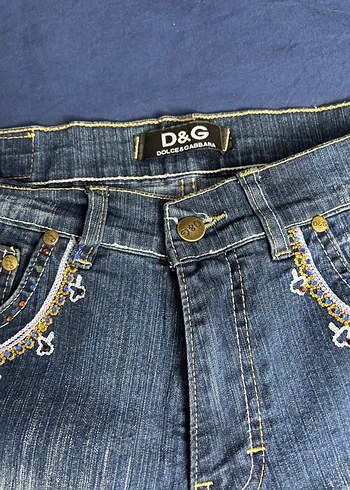 vintage Dolce&Gabbana Boncuk İşlemeli Lacivert Kot Şort - Görsel 3