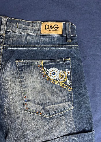 vintage Dolce&Gabbana Boncuk İşlemeli Lacivert Kot Şort - Görsel 5