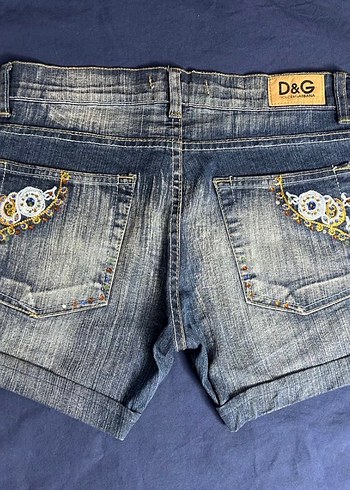 vintage Dolce&Gabbana Boncuk İşlemeli Lacivert Kot Şort - Görsel 4