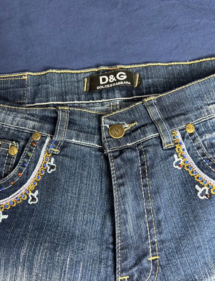 vintage Dolce&Gabbana Boncuk İşlemeli Lacivert Kot Şort - Görsel 3