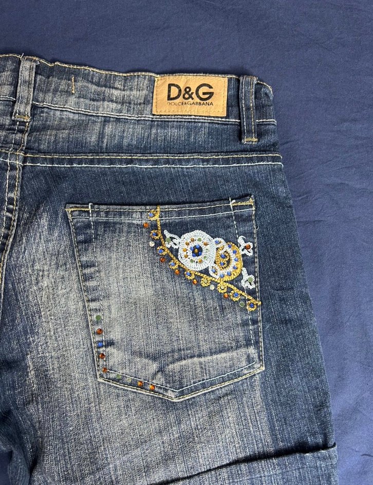 vintage Dolce&Gabbana Boncuk İşlemeli Lacivert Kot Şort - Görsel 5