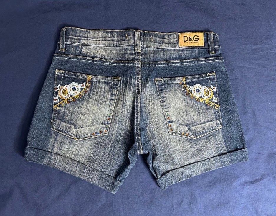 vintage Dolce&Gabbana Boncuk İşlemeli Lacivert Kot Şort - Görsel 4