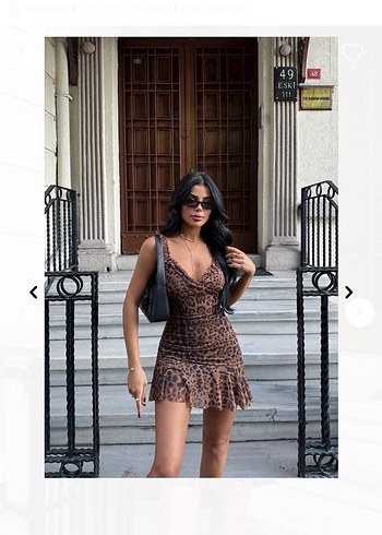 Kahverengi Leopar Desenli Mini Elbise