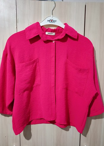 Pembe Kısa Kollu Keten Gömlek