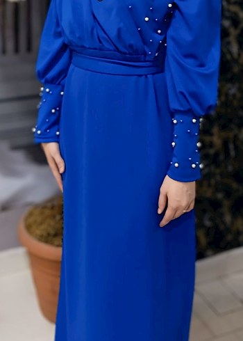 Mavi İncili Uzun Abiye Elbise - Görsel 2
