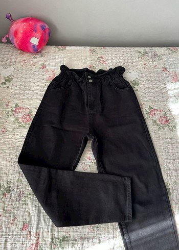 Kadın Siyah Ruffle Detaylı Denim Pantolon