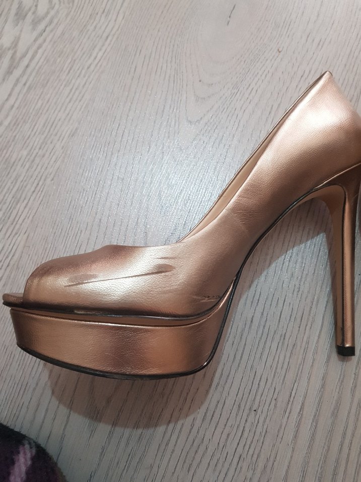 Bej Parlak Platform Topuklu Kadın Abiye Ayakkabı Nine west - Görsel 4