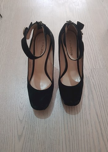 Siyah Süet Platform Topuklu Kadın Ayakkabı Gotik Vintage nursace - Görsel 2