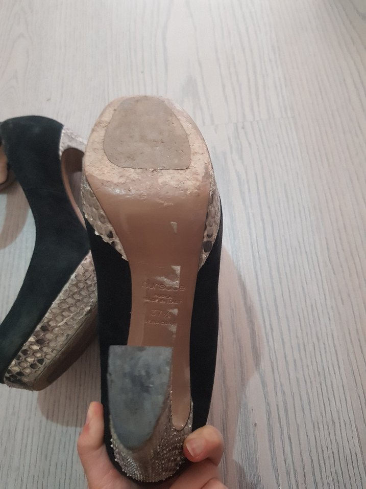 Siyah Süet Platform Topuklu Kadın Ayakkabı Gotik Vintage nursace - Görsel 5