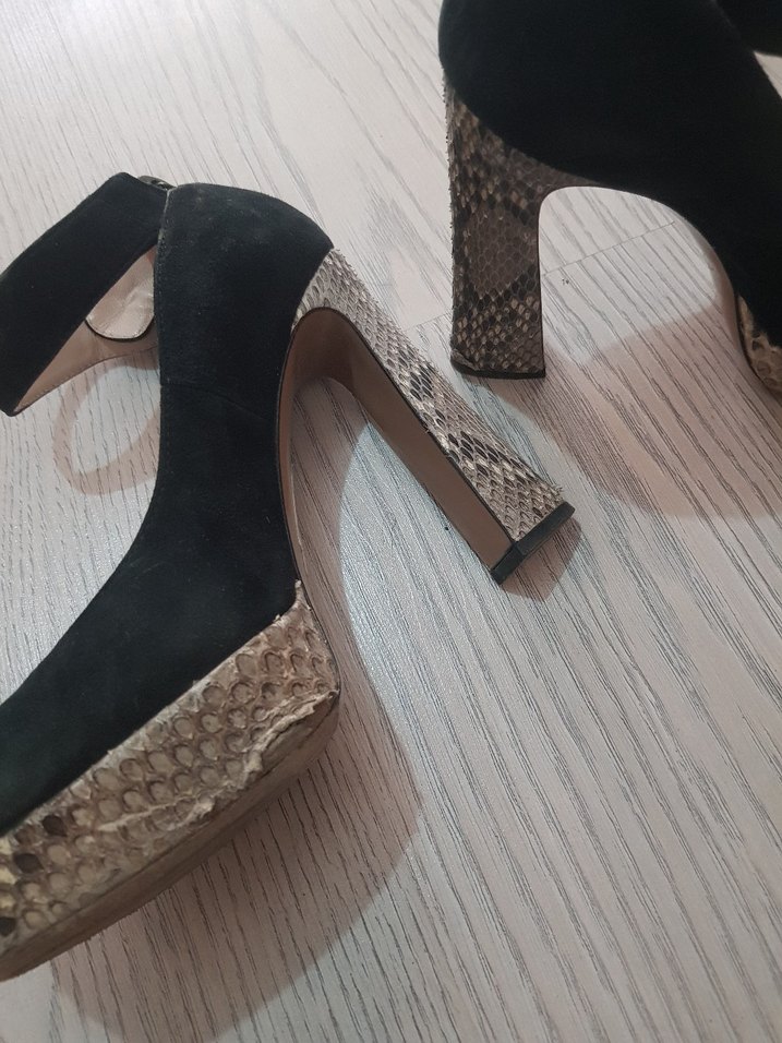 Siyah Süet Platform Topuklu Kadın Ayakkabı Gotik Vintage nursace - Görsel 3