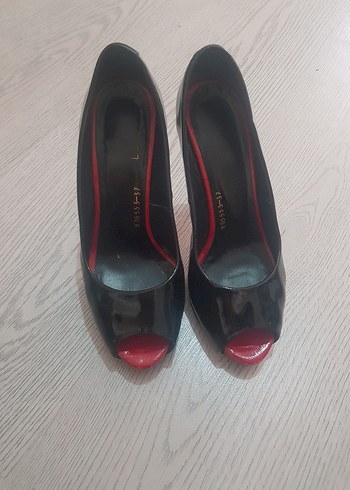 Parlak Siyah Kırmızı Topuklu Kadın Stiletto inci fatih - Görsel 3