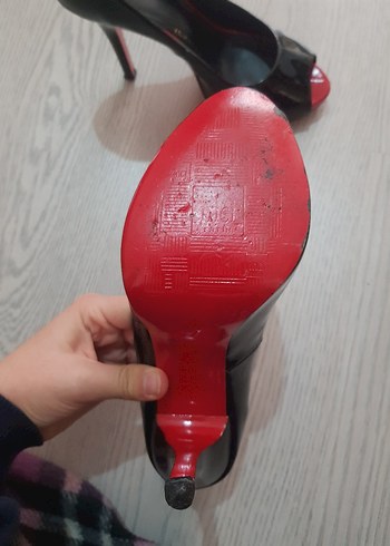 Parlak Siyah Kırmızı Topuklu Kadın Stiletto inci fatih - Görsel 4