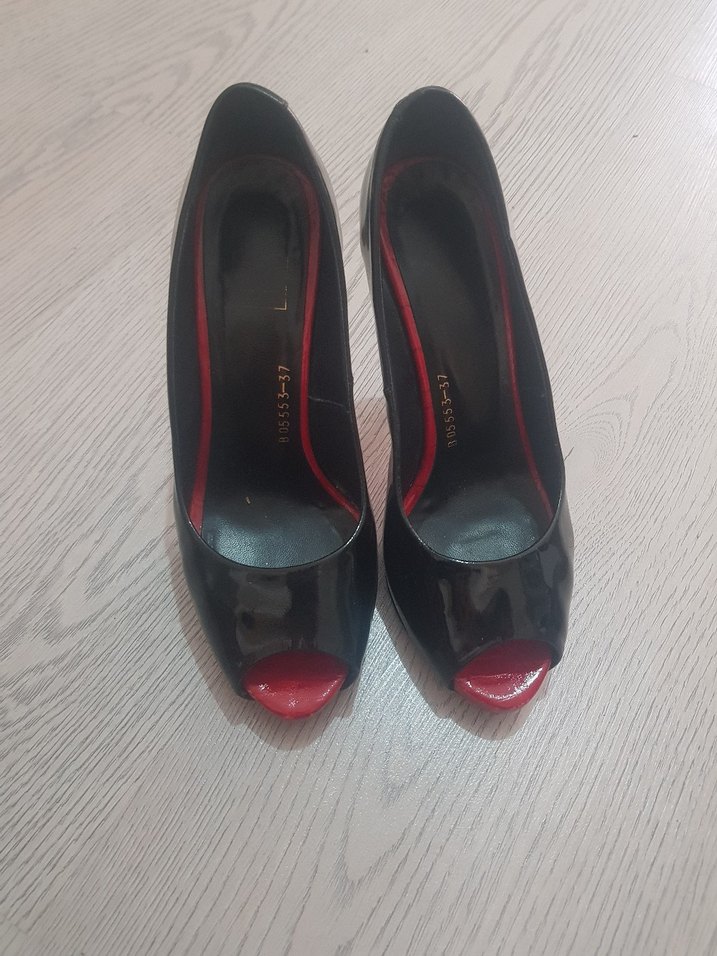 Parlak Siyah Kırmızı Topuklu Kadın Stiletto inci fatih - Görsel 3