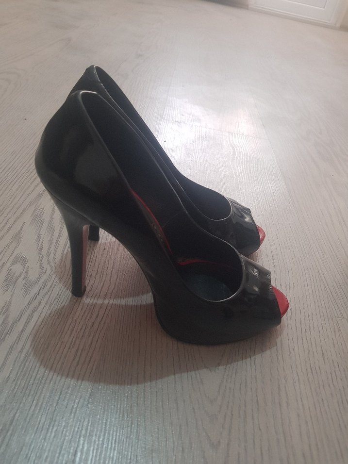 Parlak Siyah Kırmızı Topuklu Kadın Stiletto inci fatih - Görsel 2