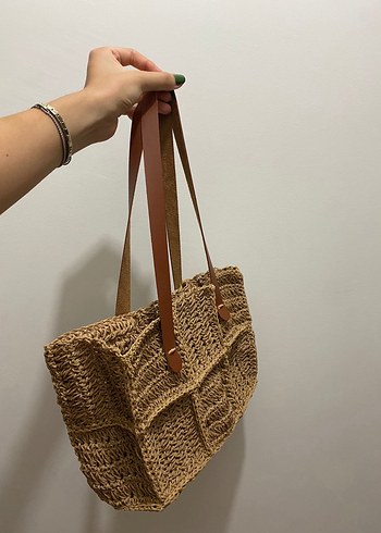 Zara Bej Örgü Kadın Omuz Çantası (Kağıt İp)