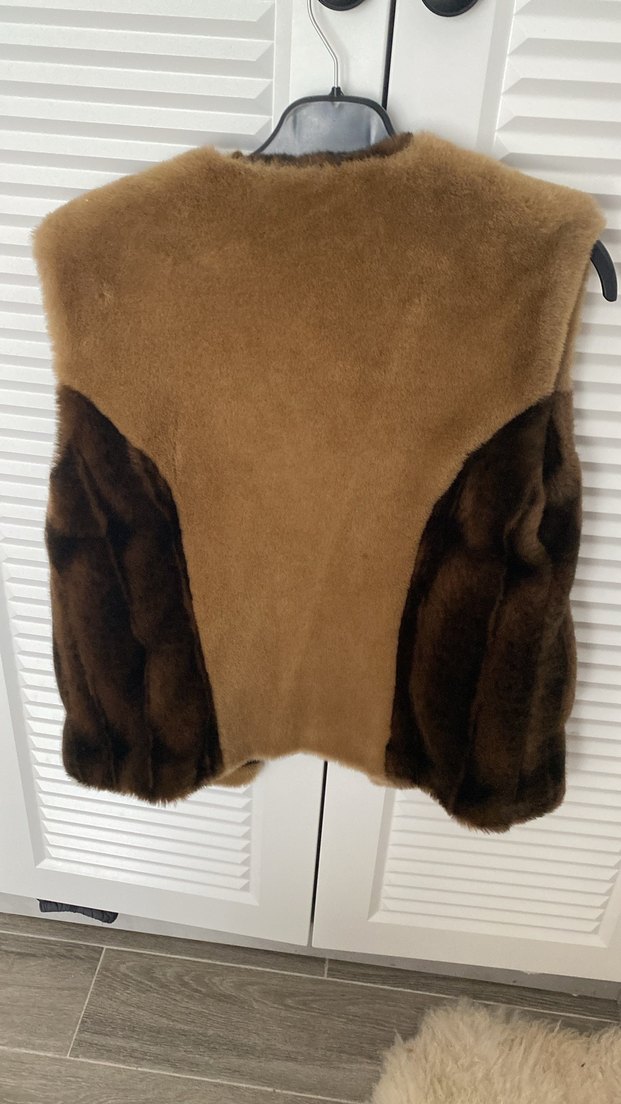 Vintage Kahverengi Kürklü Kadın Süet Yelek - Görsel 2