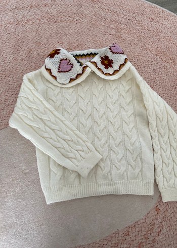 Nakışlı Beyaz Örgü Bohem Kadın Kazak - Görsel 2