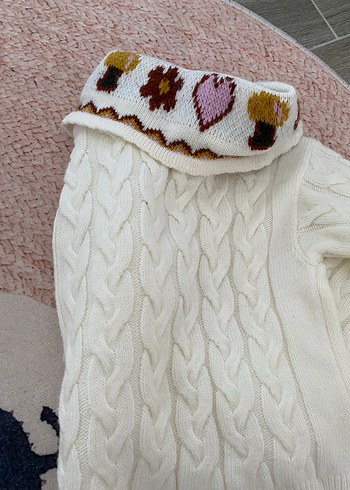 Nakışlı Beyaz Örgü Bohem Kadın Kazak - Görsel 4