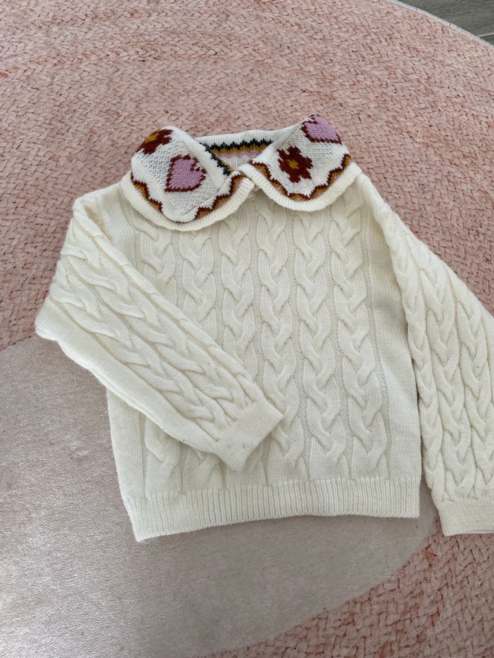 Nakışlı Beyaz Örgü Bohem Kadın Kazak - Görsel 2