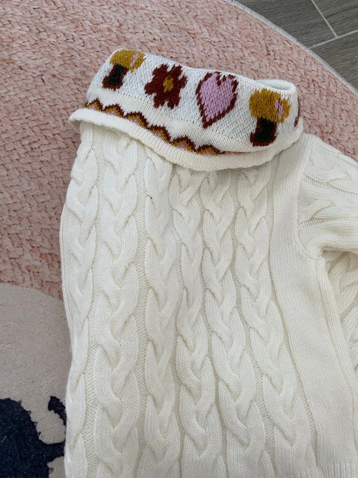 Nakışlı Beyaz Örgü Bohem Kadın Kazak - Görsel 4