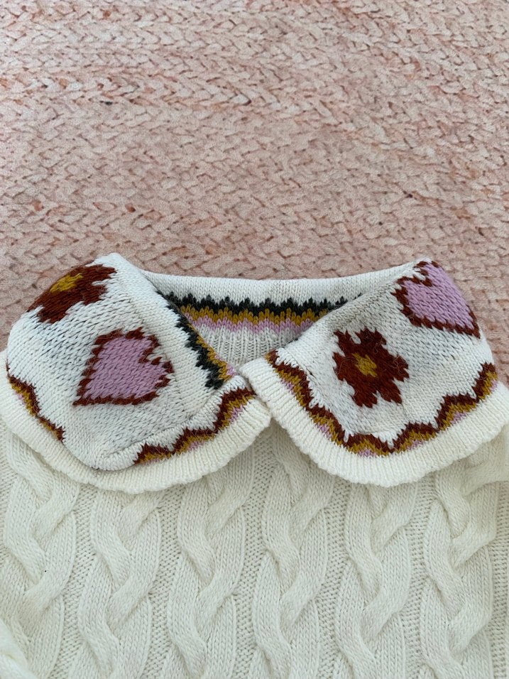 Nakışlı Beyaz Örgü Bohem Kadın Kazak - Görsel 3