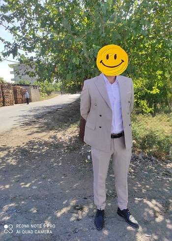 Gri Düğmeli Notch Yaka Erkek Takım Elbise