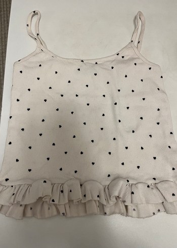 Beyaz Kalp Desenli Fırfırlı pijama takımı - Görsel 2