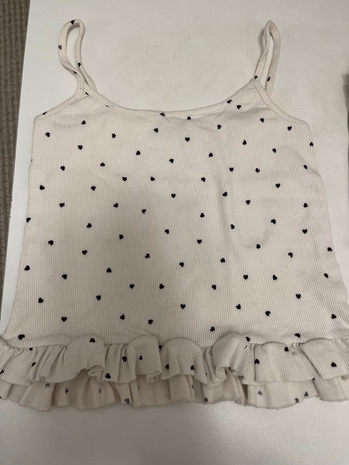 Beyaz Kalp Desenli Fırfırlı pijama takımı - Görsel 2