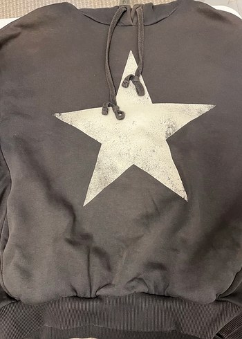 Gri Kapüşonlu Yıldız Baskılı Sweatshirt - Görsel 2