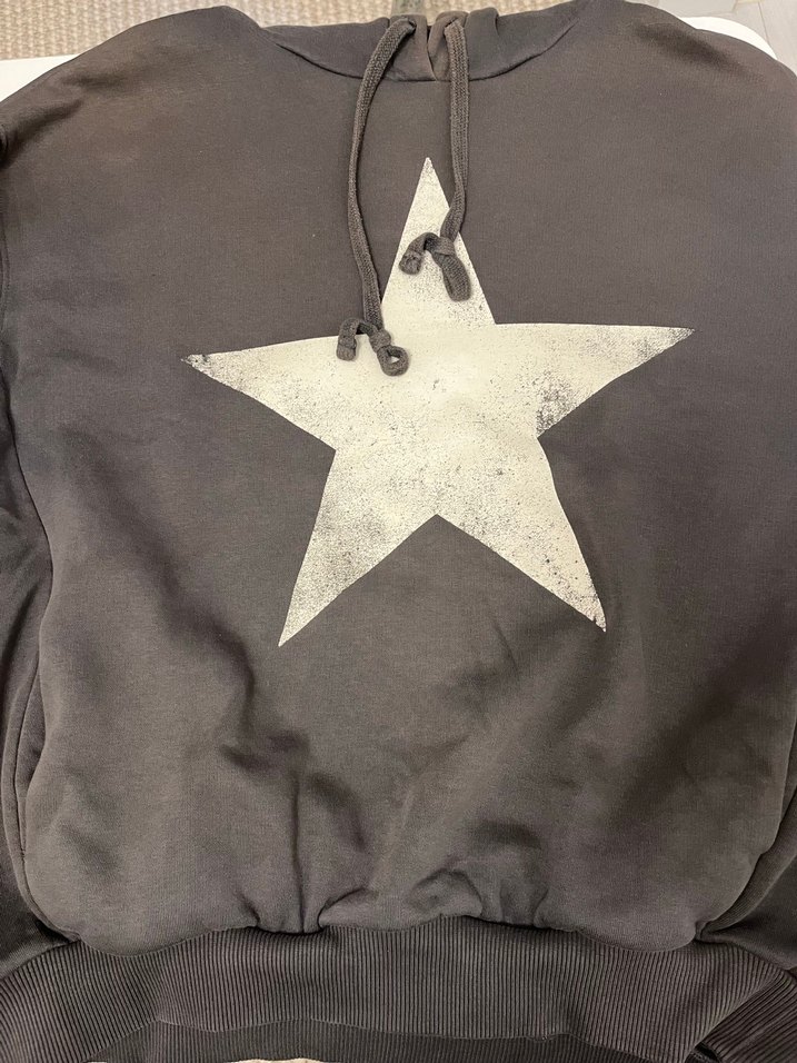 Gri Kapüşonlu Yıldız Baskılı Sweatshirt - Görsel 2