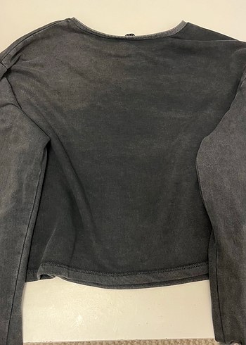 Gri Baskılı Uzun Kollu Kadın Sweatshirt - Görsel 2