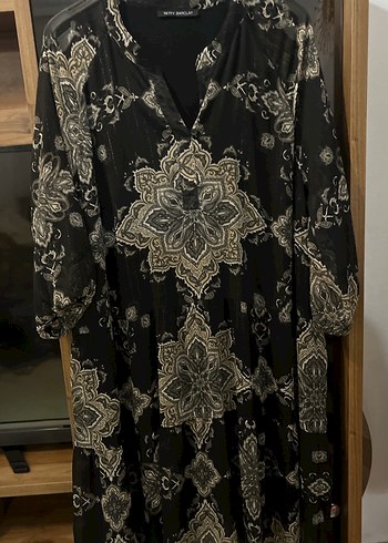 Bohem Uzun Kollu Siyah Desenli Midi Tunik - Görsel 2