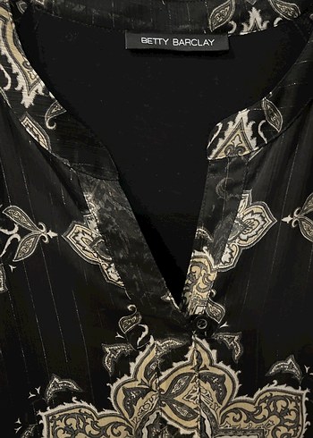 Bohem Uzun Kollu Siyah Desenli Midi Tunik - Görsel 4